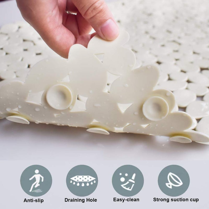 SONGZIMING Bathtub Mat Non Slip Pebble Bath Shower Mat with Drain Holes, Suction Cups Mat for Tub (16" W x 35" L,Beige) - Image 4